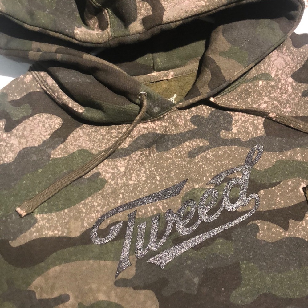 Tweed cropped camo acid washed hoodie
